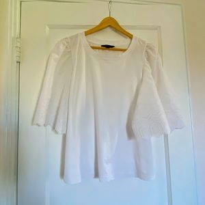 Banana Republic while tee with cotton eyelet sleeves